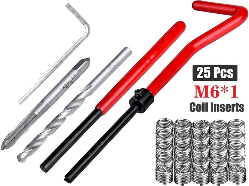 fixinus Store 30 Piece M6 x 1.0mm Thread Repair Insert Kit, Stainless Steel Thread Repair Kit Helicoil Coil Compatible Hand Tool Set for Auto Repair - Image 2